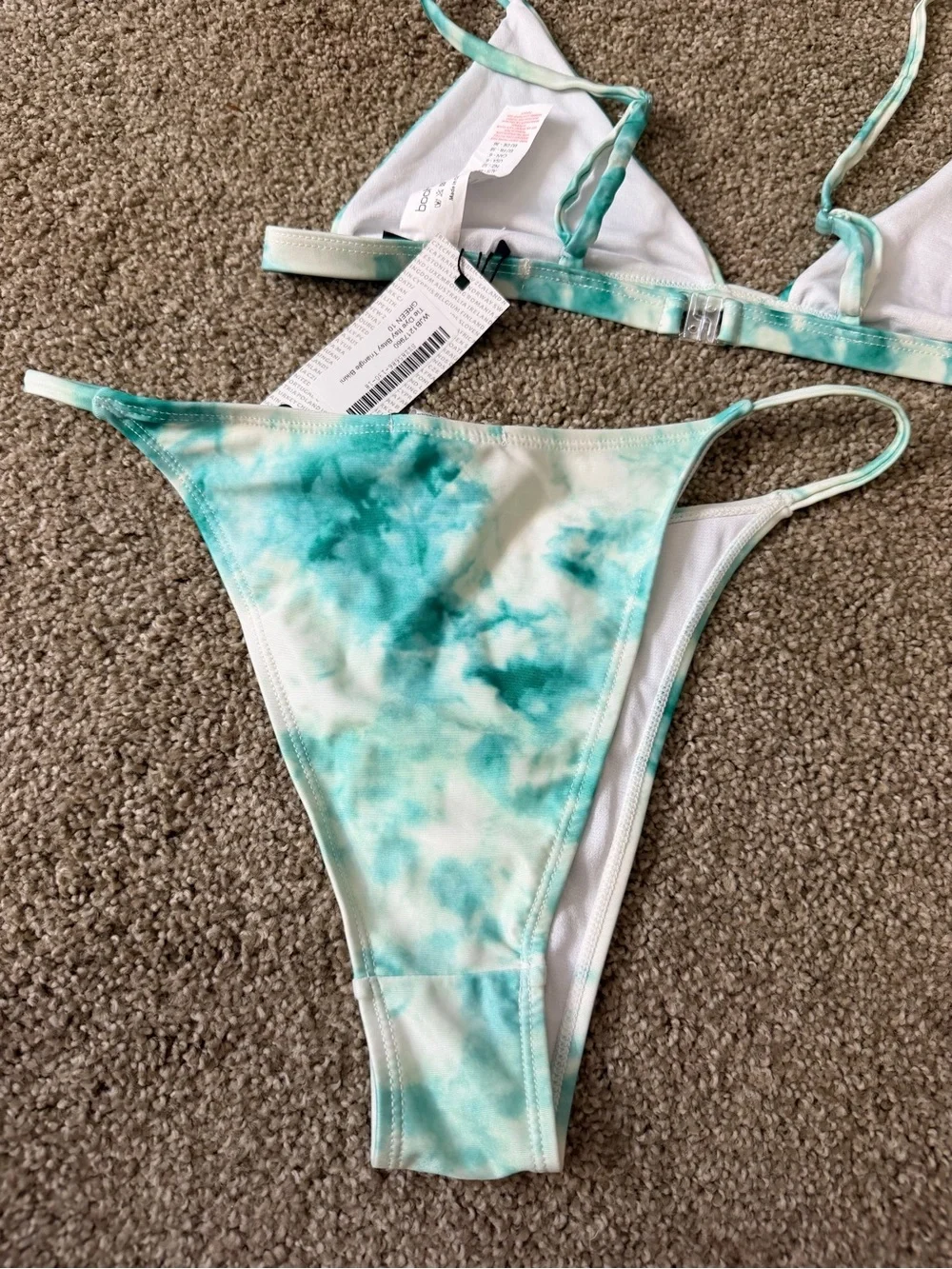 Boohoo Teal and White Tie-Dye Triangle Bikini Set